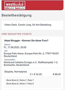Hazel Brugger- 2 Tickets für Europa Park Arena(D), am 11.08.23 um 20 Uhr