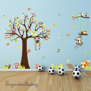 1.5M Height Tree Monkey Owl Animal Baby Kid Nursery Room Wall Stickers - Picture 1 of 5