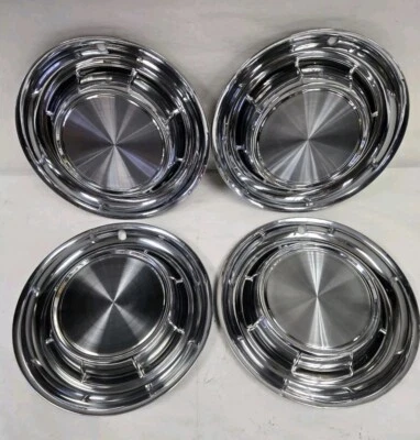 1957 Pontiac Star Chief Chieftain Safari 14inch Stainless Steel Hub Caps OEM GM - Image 1 of 4