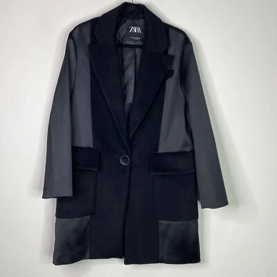 ZARA Wool Satin Oversized Trench Coat Plaid Accent Women's Size XS - Image 1 of 4