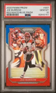Panini Prizm Football Joe Burrow 2020 radiocontrol rojo blanco azul Prizm PSA 10 - Imagen 1 de 2