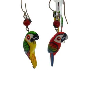 Vintage Balsa Wood Bird Earrings Colorful Macaw Tropical Animal - Picture 1 of 3