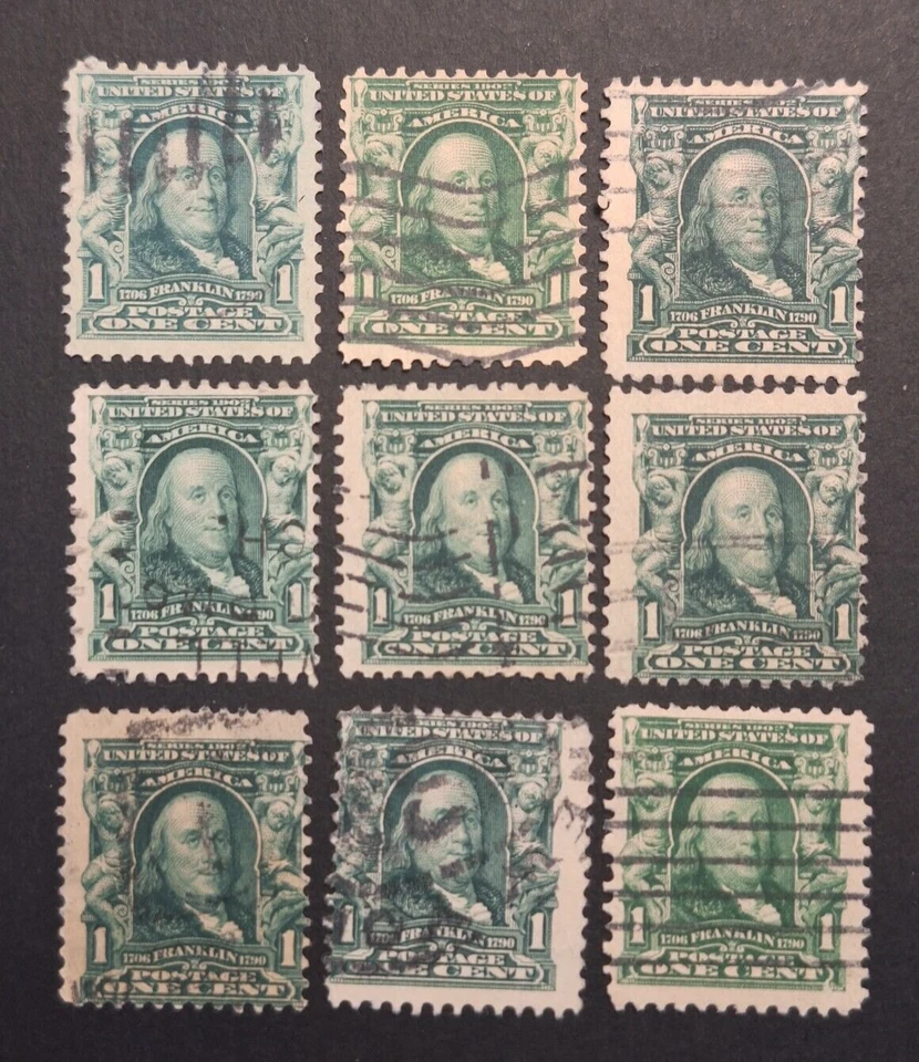 Benjamin Franklin 1902-1907 US One Cent Stamp, Green, used - Image 1 of 1