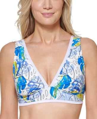 Top de natación de bikini Tommy Hilfiger para mujer blanco copas extraíbles cuello en V talla pequeña Foto 1 de 4