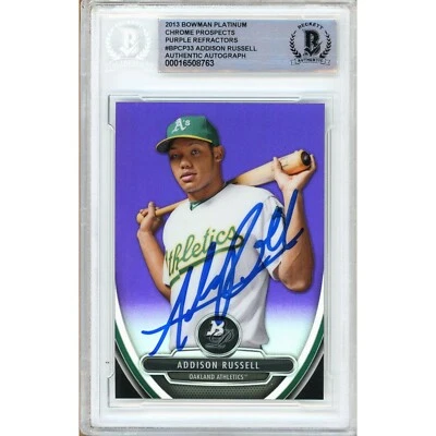 Addison Russell Signed 2013 Bowman Chrome Purple Refr BPCP33 BAS Slabbed Auto - Image 1 of 4