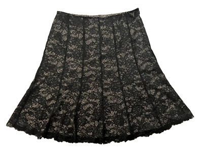 Falda Ann Taylor Línea A Mujer Talla 6 Pequeña Negra Encaje Superposición Completamente Forrada Nueva con Etiquetas Foto 1 de 4