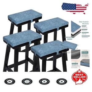 Stylish 4-Pack Blue Non-Slip Stool Cushions with Ergonomic Support - 18x9.5in - Picture 1 of 8