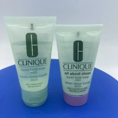 2 Jabón Facial Líquido Clinique All About Clean Combinación Seco Suave 1oz Cada uno Foto 1 de 4