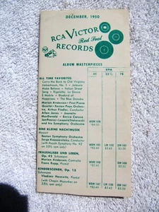December 1950 RCA VICTOR Red Seal Records Supplement RECORD CATALOG LP 33& 45 78 - Picture 1 of 4