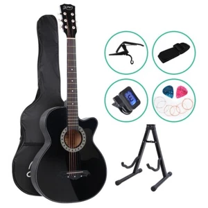 Alpha 38" Inch Guitar Classical Acoustic Wooden Full Size Gloss Black with Stand - Picture 1 of 6