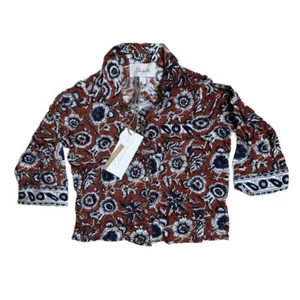 Cleobella Button Up Floral Red Organic Blouse 6 $79 - Picture 1 of 2