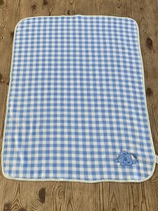 Vintage Carters Blue White Plaid Checkered Fleece Baby Blanket Puppy Dog & Sun - Picture 1 of 9