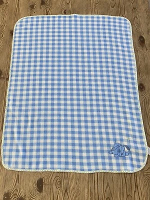 Vintage Carters Blue White Plaid Checkered Fleece Baby Blanket Puppy Dog & Sun - Image 1 of 4