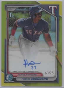Pablo Guerrero 2024 Bowman Chrome 1st Yellow Refractor Auto /75 Rangers #CPA-PG - Bild 1 von 2