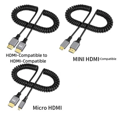 HDMI Male to Mini Micro HD Coiled Extension Flexible Spiral Cable Male Plug Cord - Image 1 of 3