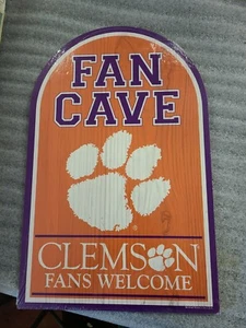 CLEMSON TIGERS FAN CAVE WOOD SIGN 11"X17" - Picture 1 of 5
