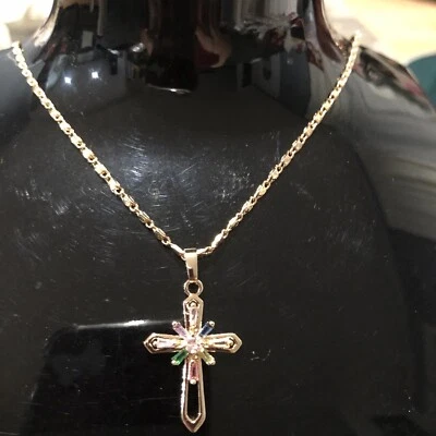 Juego Cruz Chapada Oro 18k Juego De Cruz Oro Laminado 18k Foto 1 de 4