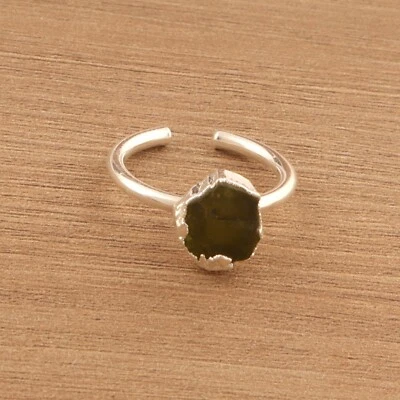 Raw Peridot Silver Electroplated Adjustable Statement Ring Gift For Women - Image 1 of 4