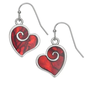 Swirly Heart Earrings with Red Paua Shell by Tide. Gift box included. - Picture 1 of 2