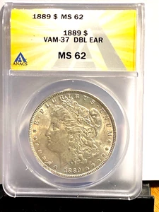 #B1 Morgan Silver Dollar ANACS MS 62 1889 P Seldom Seen VAM 37 Dbl Ear - Picture 1 of 2
