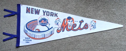 orig. NEW YORK METS Baseball Pennant Mitchell & Ness 1964-dated Shea Stadium Cover