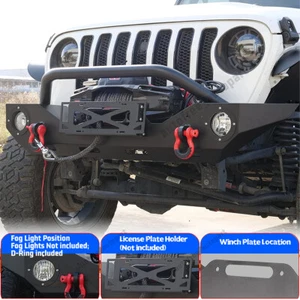 For 2018-2025 Jeep Wrangler JL JT Front Bumper W/Winch Plate Location & D-Ring - Picture 1 of 13