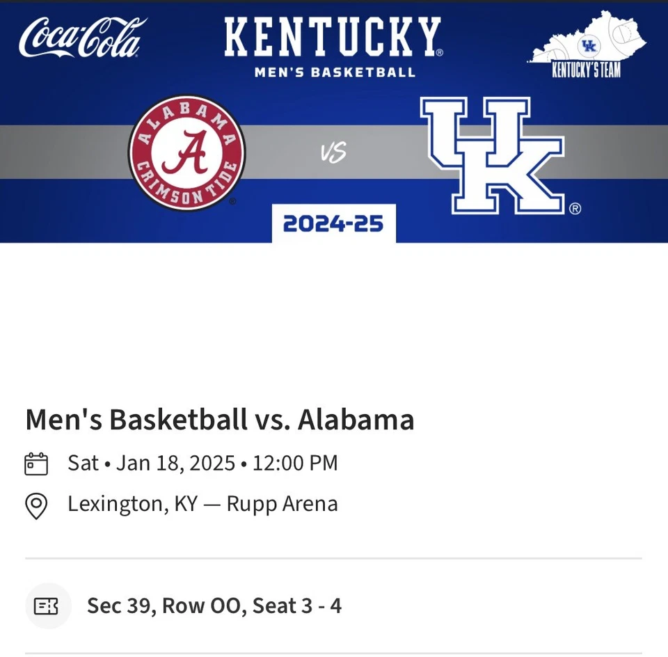 ¡Asientos de nivel inferior de baloncesto Kentucky Wildcats vs Alabama para hombre!!🔥🔥 Foto 1 de 1