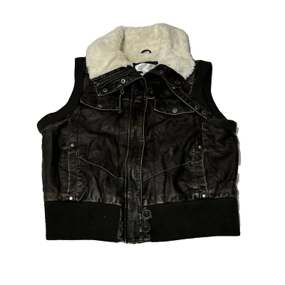 Chaleco de cuero Xhilaration para mujer con cuello de piel sintética talla extra grande gris marrón Foto 1 de 4