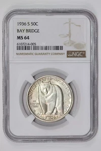 1936-S BAY BRIDGE COMMEMORATIVE HALF DOLLAR NGC MS64 - Picture 1 of 2