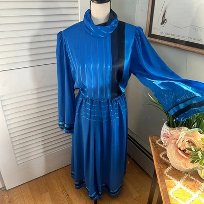 Vintage DONNA MORGAN NON STOP Womens Dress *Medium Blue Chiffon Retro 70s Office - Image 1 of 4