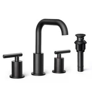 FORIOUS 2-Handle Widespread Bathroom Faucet with Pop Up Drain Matte Black - Picture 1 of 15