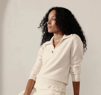 Suéter Cuello Alpino Athleta M Lana/Cachemira Hueso Excelente Estado Foto 1 de 4