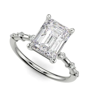 2.2 Ct Emerald Cut Diamond Engagement Ring VS2 D White Gold 14k - Picture 1 of 6