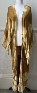 Free People Gold/White Tie Dye Print Longline Kimono Jacket One Size - Picture 1 of 4