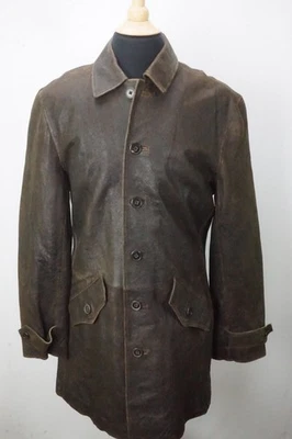 Abrigo Chaqueta John Varvatos Cuero Marrón Envejecido Áspero agrietado 40 NUEVO Foto 1 de 4