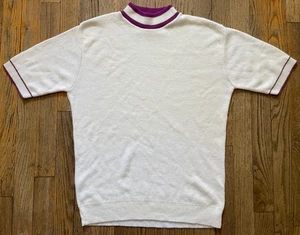 VTG 60s Ban Lon Style Mock Neck Shirt, White/Purple Trim, Men’s Md, Mod Rat Pack - Picture 1 of 9