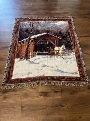 Manta Caballo 58x47 Bosque Nieve Tapiz Arte Lanzamiento Animal Foto 1 de 4