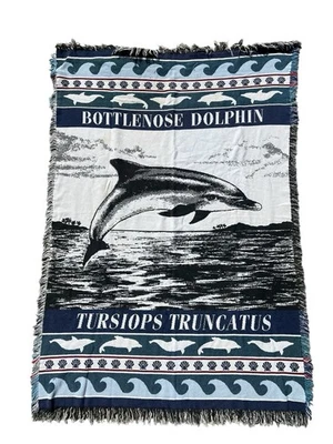 Manta tejida jacquard delfín nariz de botella de colección 62x43 Ocean Marine Life regalo Foto 1 de 4