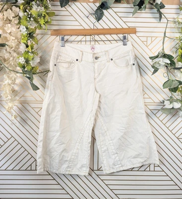 Винтажные женские брюки Y2K Joie укороченные капри расклешенные джинсовая ткань с заниженной талией белые размер 28 - Изображение 1 из 4
