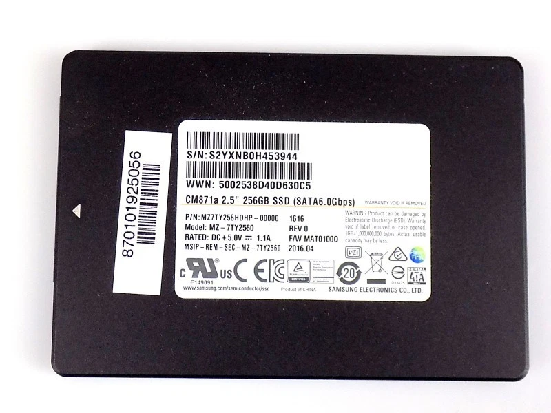 256GB Samsung CM871a SATA 6.0 GBit/s SSD 2.5-Zoll MZ7TY256HDHP-00000 MZ-7TY2560 - Bild 1 von 1