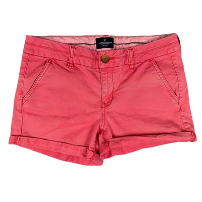 American Eagle Outfitters Stretch Pink Midi Shorts Women 8 Cuffed Low Mid Rise - Image 1 of 4