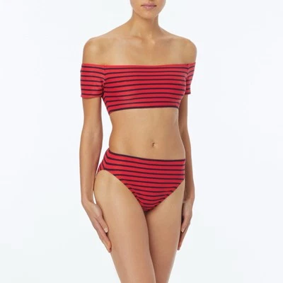 Top de bikini MICHAEL Michael Kors fuera del hombro bandeau - Cabana a rayas talla M Foto 1 de 4