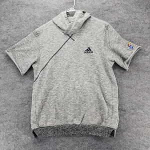 Kansas Jayhawks Sweatshirt Mens Medium Adidas Hooded Short Sleeve Gray - Picture 1 of 7