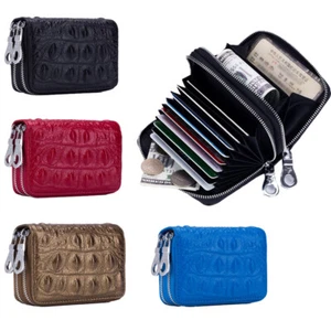Man's RFID Leather Double Zipper Wallet Multi-slot Card Case Credit Card Purse - Picture 1 of 13