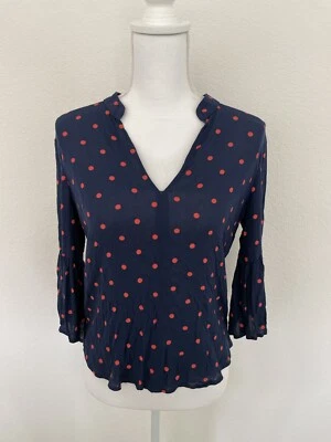 splendid nwt navy blue polk dot ruffle v neck blouse top xs  - Image 1 of 4