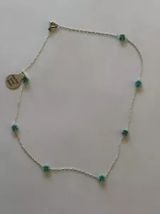 Sterling Silver 14” necklace with faux-turquoise florets - Picture 1 of 4