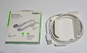Nieużywany oryginalny biały Belkin Boost Charge pleciony kabel USB-A na USB-C 3,3 stopy / 1M - Zdjęcie 1 z 10