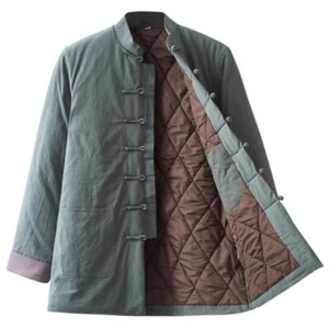 Cappotto giacca uomo giovane stand colletto misto cotone trapuntato cinese retrò tang - Foto 1 di 16