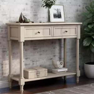 Qualler Console Table 36" x 29.9" x 13.8" Wood Rectangle Retro Grey w/ Drawers - Picture 1 of 10