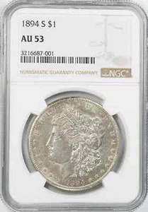 1894 S MORGAN SILVER DOLLAR $1 NGC CERTIFIED AU 53 ABOUT UNCIRCULATED (001) - Picture 1 of 4